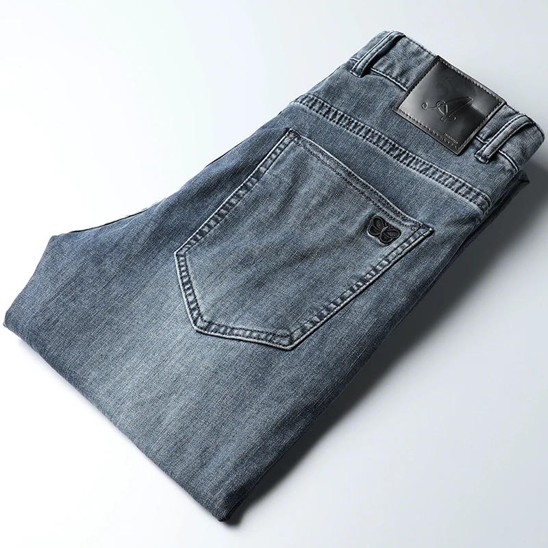 

Europe and America simple and versatile fashion retro washed soft elastic trousers men's summer thin men's straight leg jeans