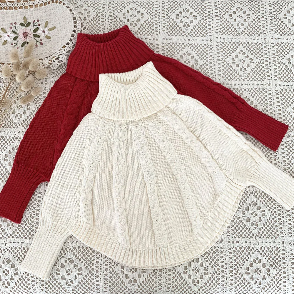

2022 Autumn New Baby Girl Long Sleeve Knitted Coat Solid Girls Cloak Jacket Children Sweater Infant Warm Knit Jacket