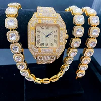3pcs iced out watch bracelet necklaces for men gold watch chains bling bling jewelry set for men women watches for men relojes