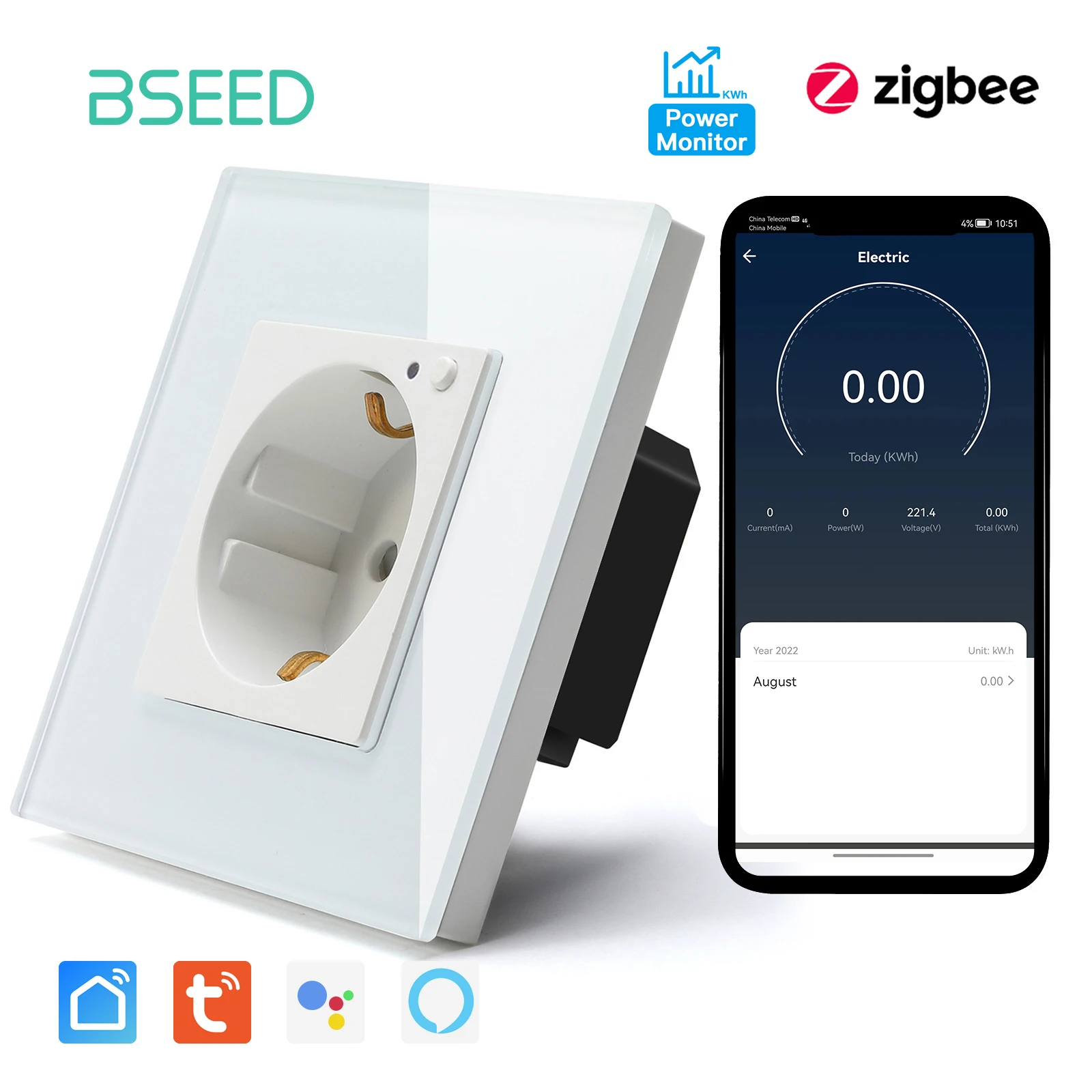 

Умные розетки BSEED двойные хрустальные
