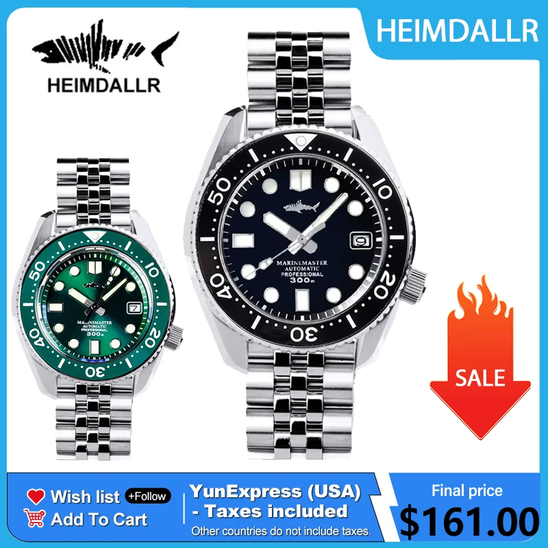 Фото Часы Heimdallr для мужчин MM300 Sumo SBDX, 300 м, водонепроницаемые, с сапфировым стеклом, C3, светящийся зеленый циферблат, NH35, автоматический механизм №1