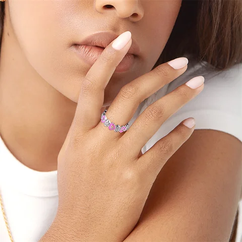 Женское кольцо из серебра 2024 пробы, с розовыми сердечками