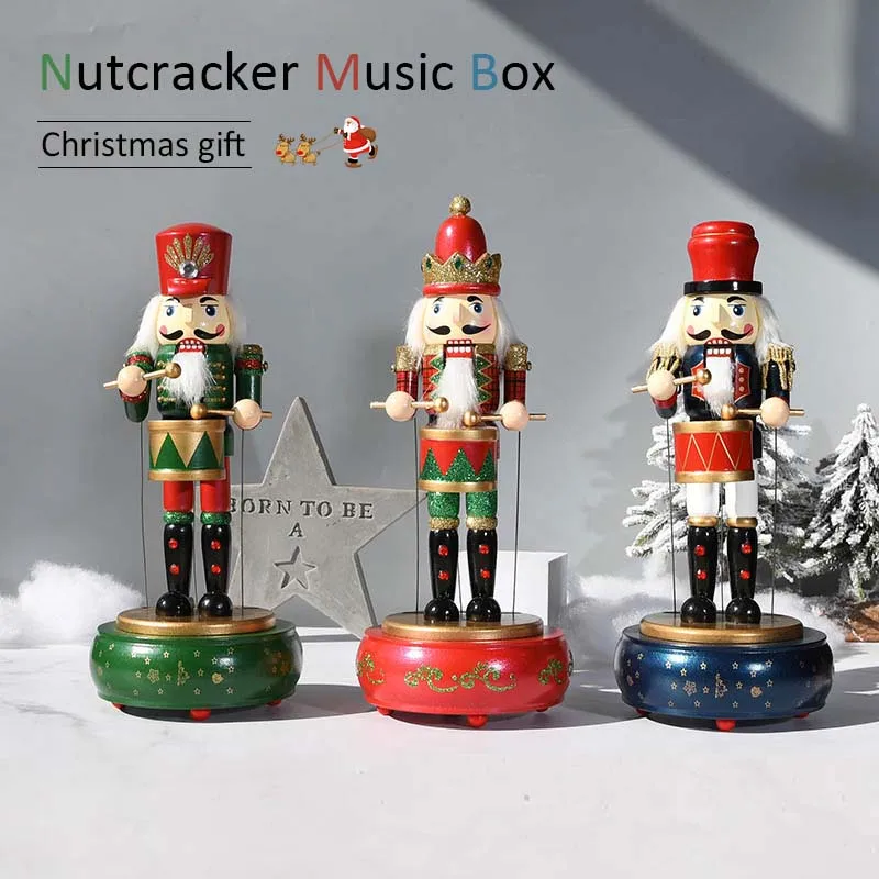 

36CM Nutcracker Wooden Soldier Doll Music Box Puppet Walnut Handcraft Christmas Ctmas Gift Festival Ornament Home Decoration