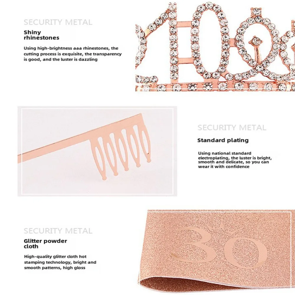 Розовое золото 13 16 18 21 30 40 потрясающая тиара со стразами и блестящий пояс подарки
