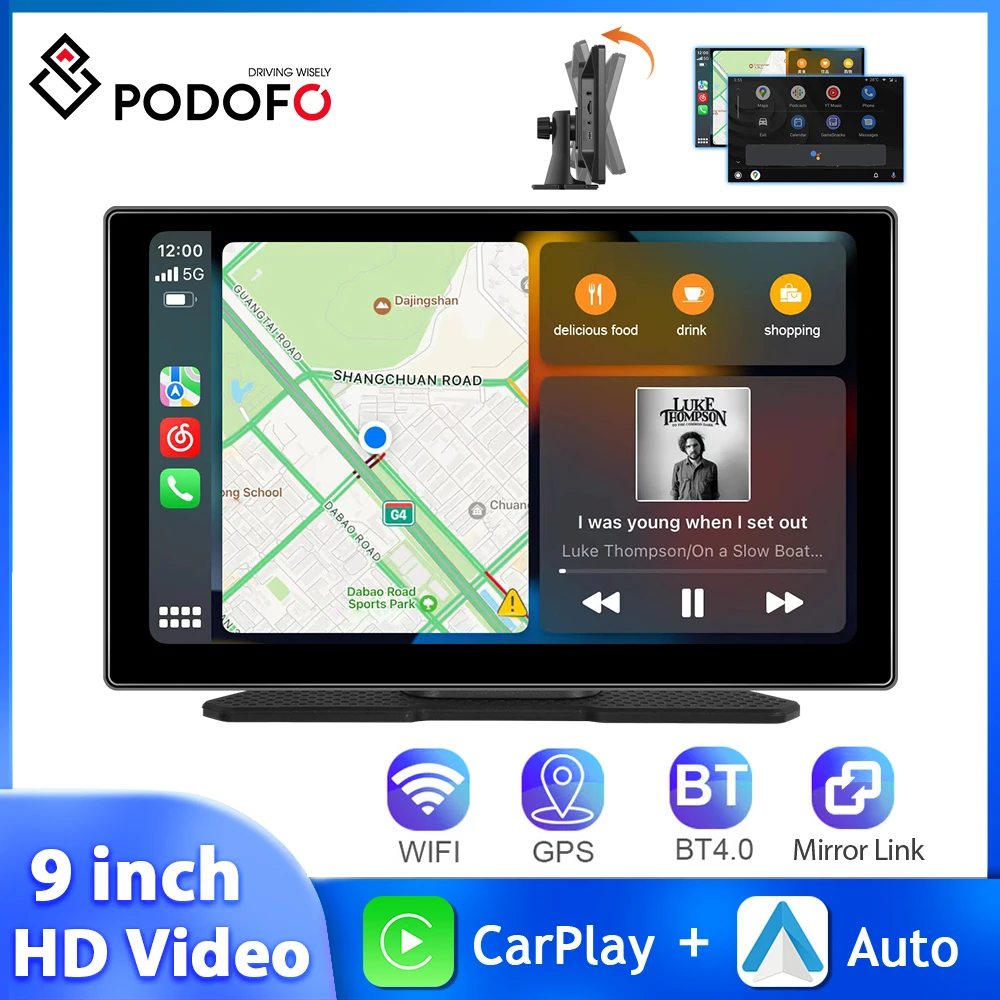 

Автомобильный мультимедийный плеер Podofo, плеер 9 дюймов на Android, с GPS, камерой заднего вида, поддержкой Bluetooth, голосовым помощником