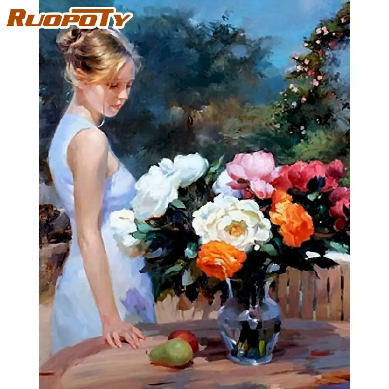 

RUOPOTY 60x75cm Picture By Numbers Frameless Drawing Canvas Painting Flowers Woman Painting By Numbers Handicraft Art Home Decor