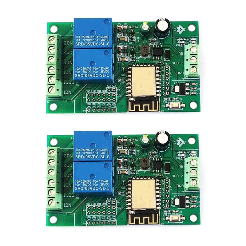 

2 шт., релейный модуль ESP8266 Φ WIFI, 2-канальный 5 В/8-80 в, релейный переключатель, разрабатывающая плата для ARDUINO IDE