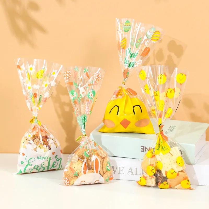 

50Pcs Mix Happy Easter Rabbit Carrot Candy Biscuit Bags Plastic Snack Gift Bag Baking Packaging Pouch Supplies Easter Decoration