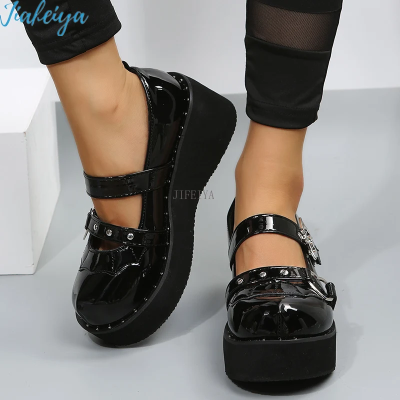 

Women's thick bottom slopes, sulfur's sulfur shoe feet played Mary Jane women's shoes Lolita fashion black platform shoes Solid