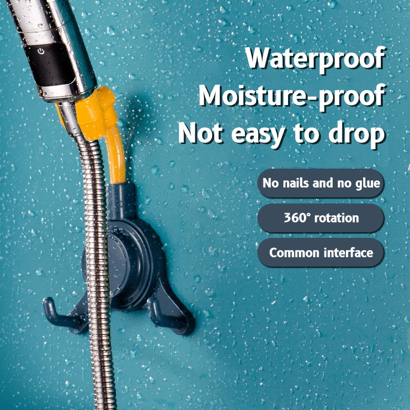 

1 Pcs 360° adjustable Shower Head Holder Self-adhesive Shower Head Bracket Wall Mounted With 2 Hooks Bathroom Accessories