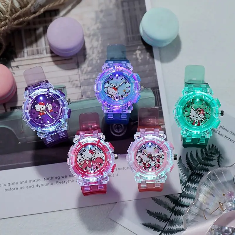 

Colorful lights LED Children Watch Candy Color Cute Kitten Student Watch women Wrist Watches Kids Quartz Wristwatch Toy Gift