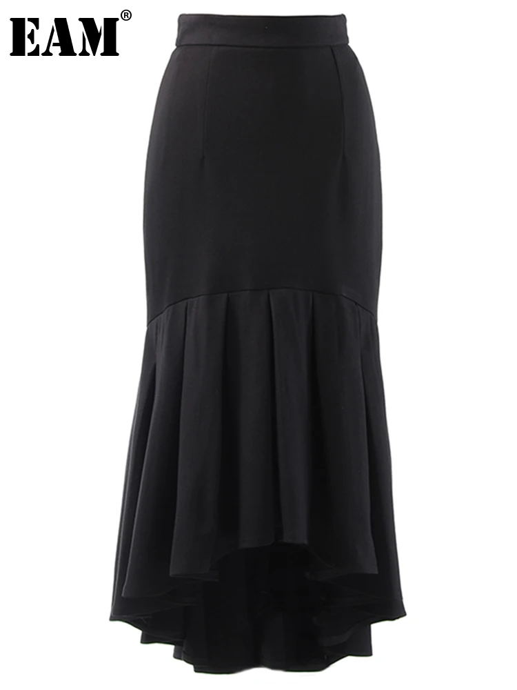 

[EAM] High Waist Black Irregular Spliced Elegant Mermaid Half-body Skirt Women Fashion Tide New Spring Autumn 2022 1DE3612