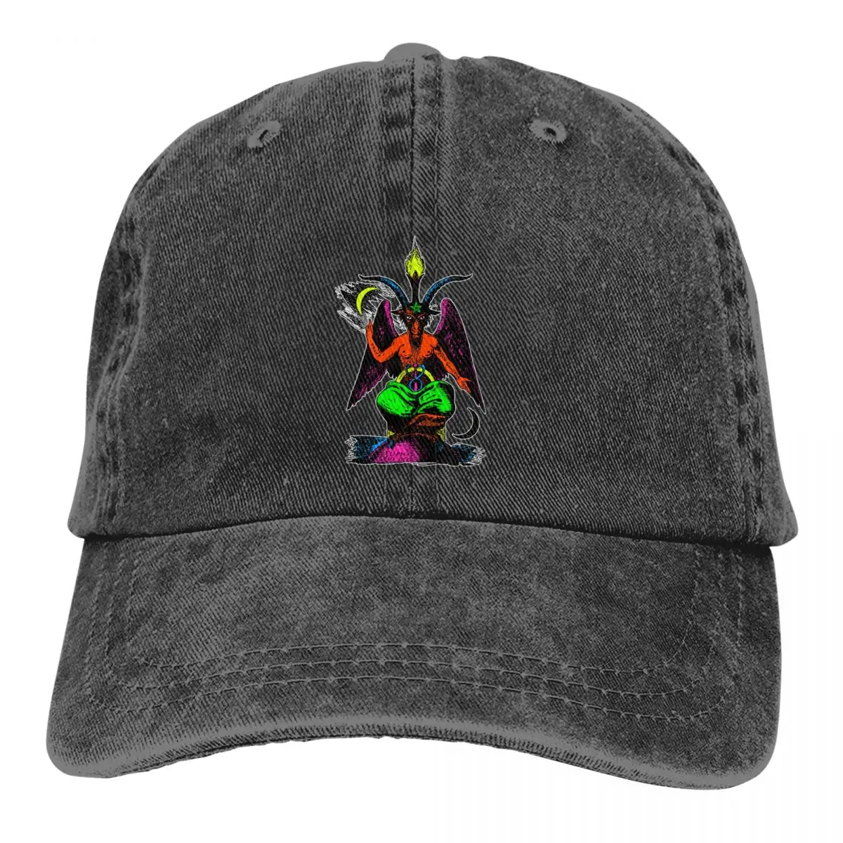 

Washed Men's Baseball Cap Neon Trucker Snapback Caps Dad Hat Baphomet Satan Lucifer Golf Hats