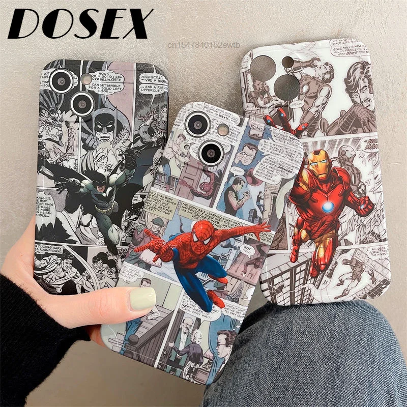 

DISNEY Iron Man Spiderman Cover For Iphone X Xr Xs Max 7 8 Plus 11 12 13 Pro Max Case Anime Design Frosted Silicone Case For Men