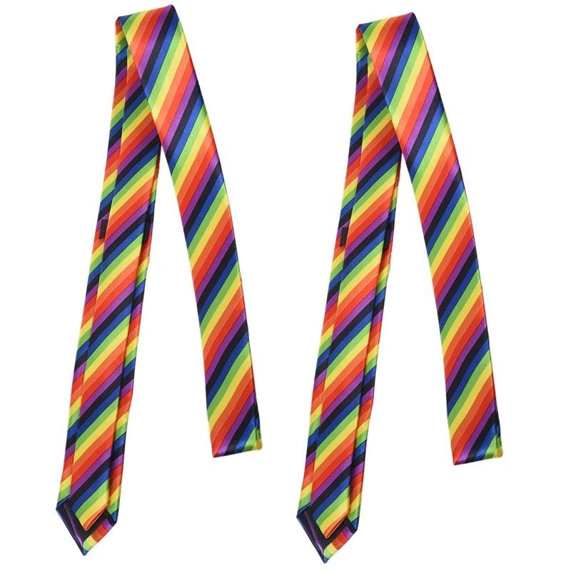 

2 шт., мужские Модные Повседневные узкие строгие галстуки, 19 дюймов (радужные полосы)