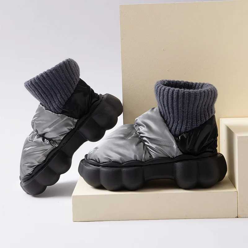 Outdoor Winter Women Cotton Slippers Lined Hairy Warm Non-Slip Plush Home Thick Flat Boot Soft Platform Slip On Ladies Shoes