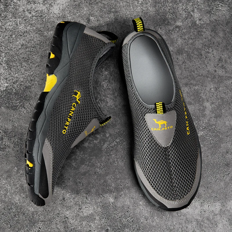 SENAGE Men Sneakers Breathable Mesh Outdoor Casual Shoes Lace-free Convenient Men's Running Shoes Anti-skid Walking Shoes