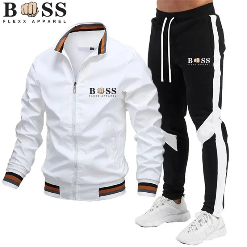 

Spring and winter new launch casual suit spliced pants baseball stand collar long sleeve zipper high quality jacket men's clothi