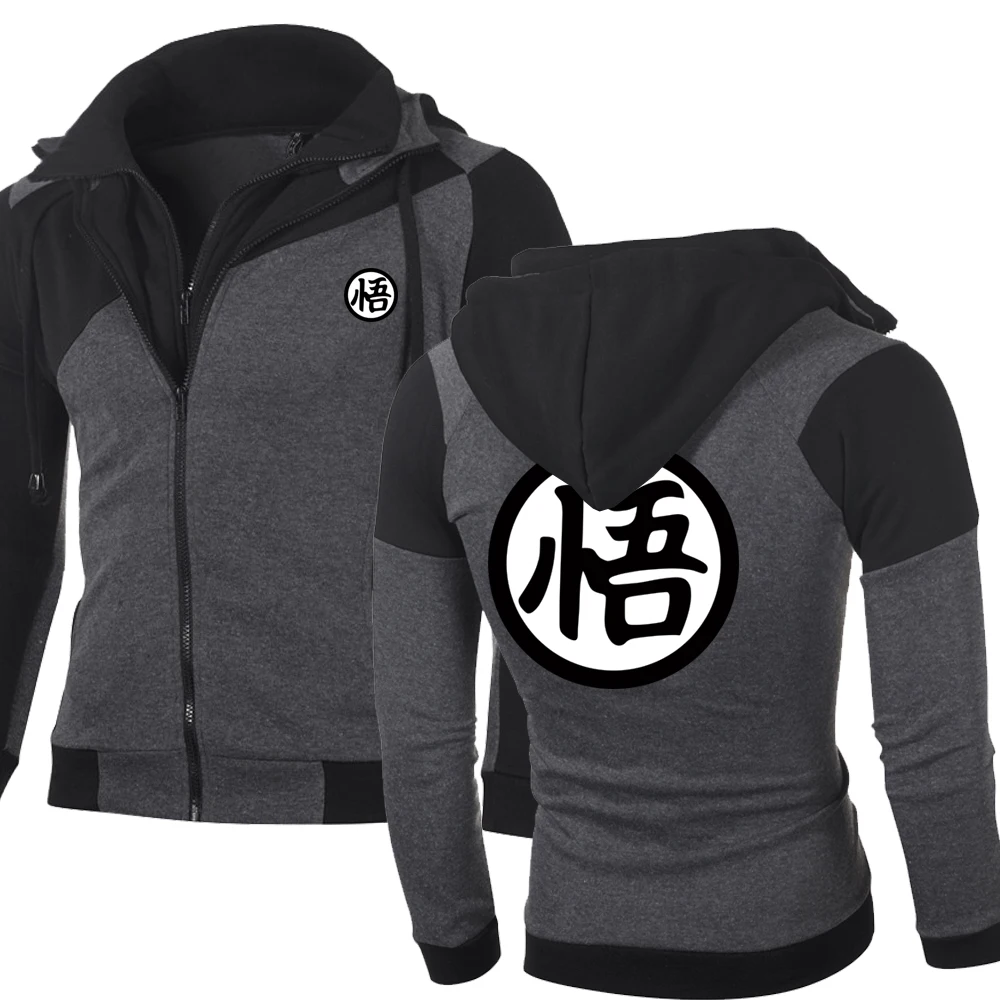 

New Spring Autumn Men's Hoodies Fashion Anime Z Goku Double Zipper Patchwork Long Sleeve Jacket Hip Hop Harajuku Clothing