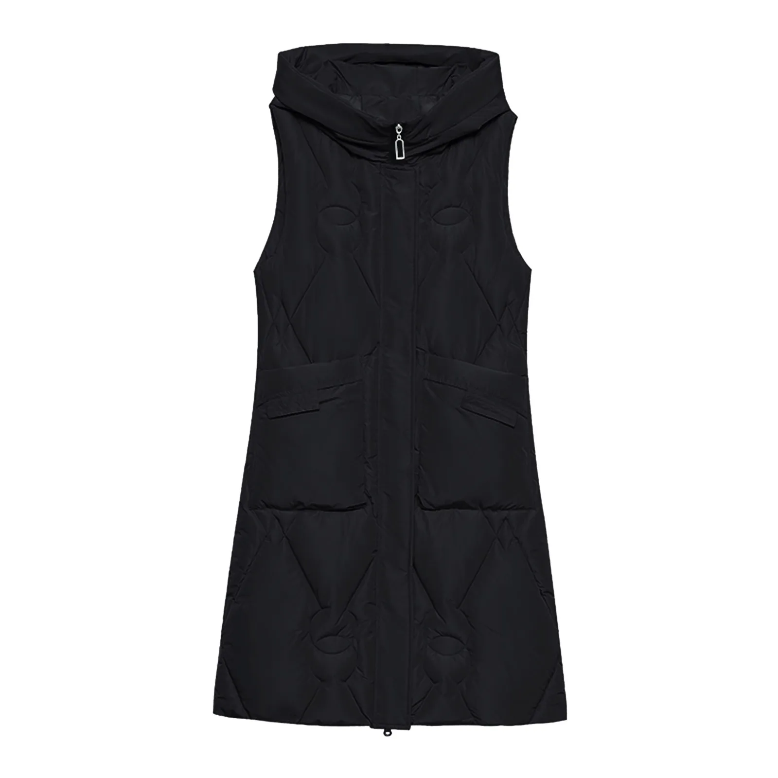 Womens Winter Cotton Down Vest Loose Solid Hooded Jacket Cardigan Medium Long Warm Cotton Jacket Loose Top Warm Outwear