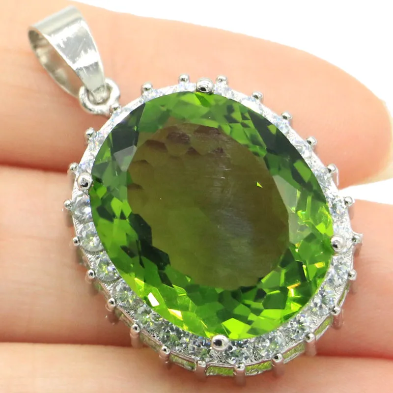 

925 SOLID STERLING SILVER PENDANT 11g Oval Rhodolite Garnet Swiss Blue Topaz Green Peridot White CZ High Trendy Polished