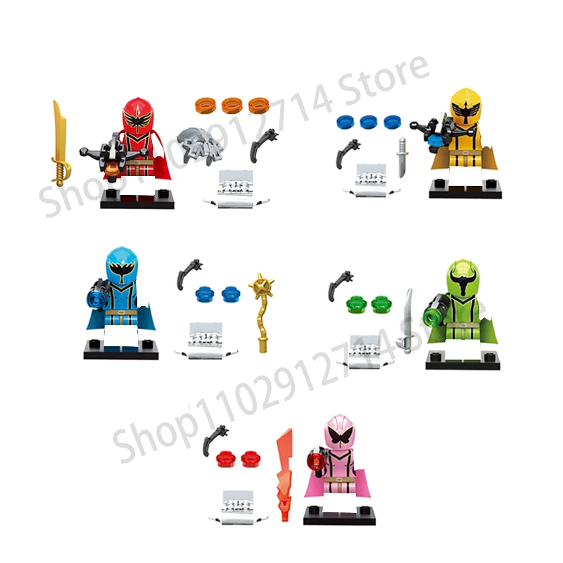 

5Pcs/Set Power Rangers Anime Building Blocks Mini Action Toys Figures Red Warrior Mighty Morphin Bricks Kids Gifts