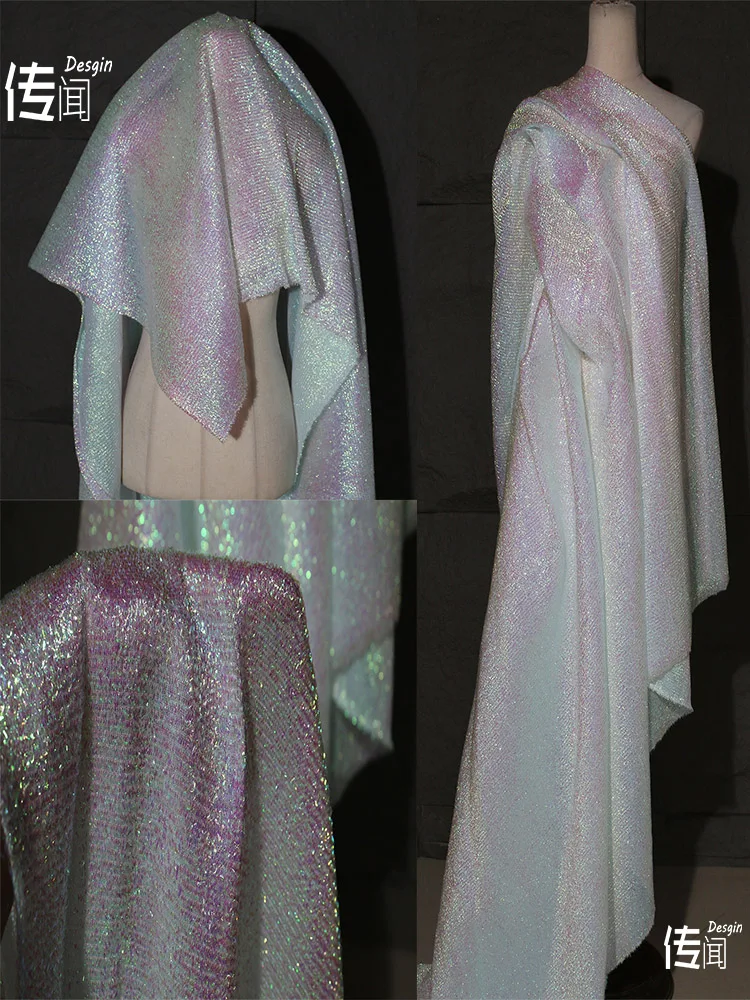 

Laser Braided Illusion Blue Red Purple Mesh Gradient Designer Fabrics Diy Stage Fashion Textured Glitter Fabrics