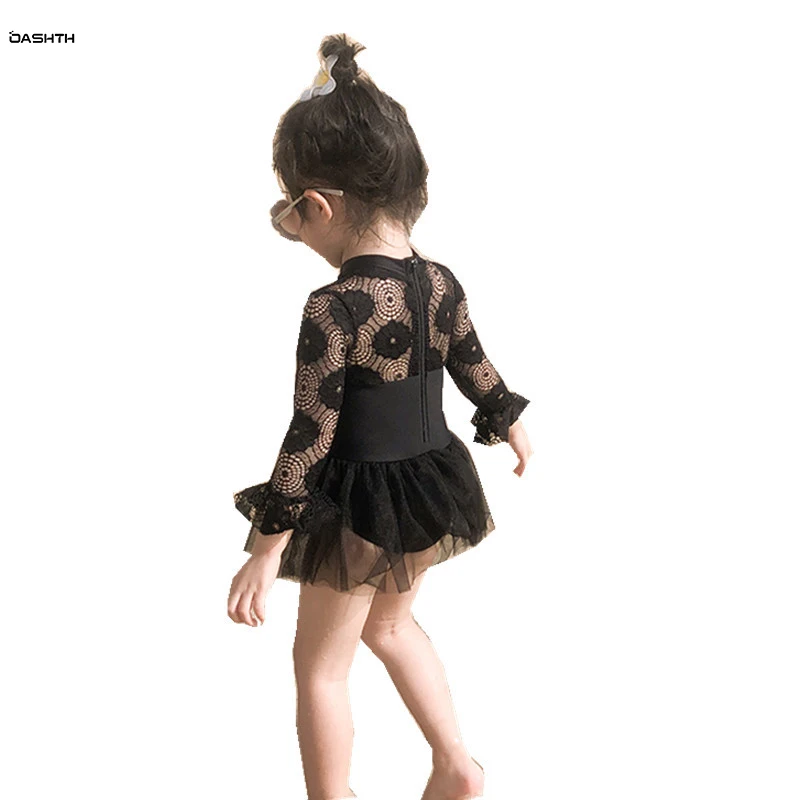 

Детская одежда OASHTH, купальник, Летний Новый черный кружевной комбинезон для маленьких девочек, с шапочкой для плавания