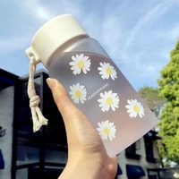 500ml small daisy transparent water bottles bpa creative frosted water bottle with portable rope travel tea cup student mug