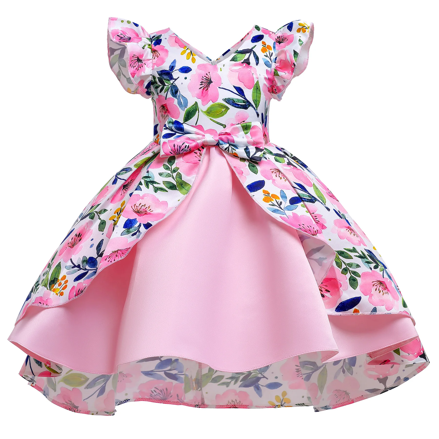 

Kids for Girls Flower Print Princess Dress Children Summer Tutu Bow Wedding Birthday Party Dresses for 3-15 Years Gown Costume
