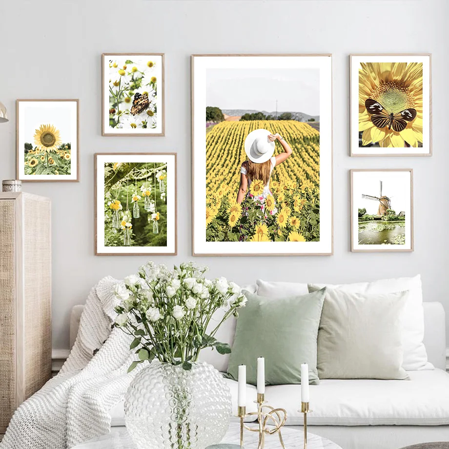 Sunflower Girl Pinwheel Butterfly Quotes Wall Art Canvas Painting Nordic Posters And Prints Pictures For Living Room Decor |
