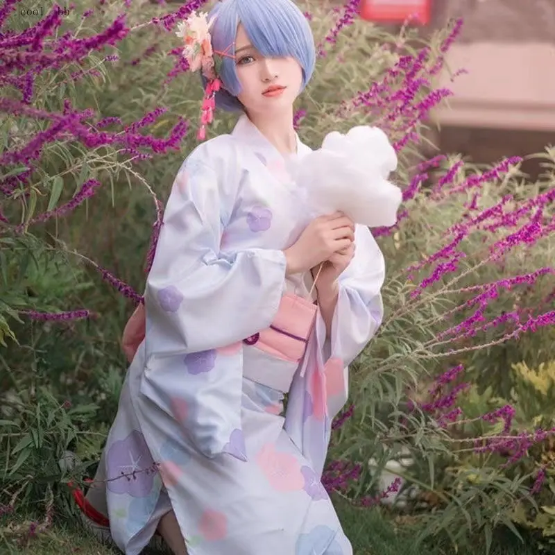 

Anime Rem Ram Cosplay Costumes Kimono Re Zero Kara Hajimeru Isekai Seikatsu Halloween Costumes for Women Dress Role Play Clothes