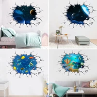 creative 3d vivid and changeable ocean universe galaxy broken wall poster art kids rooms bedroom wall stickers decorative