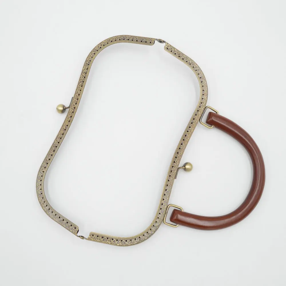 10PCS 27cm Metal Purse Frame Wooden Handle DIY Kiss Clasp Lock for Women Clutch Handmade Handbag Antique Bag Accessories