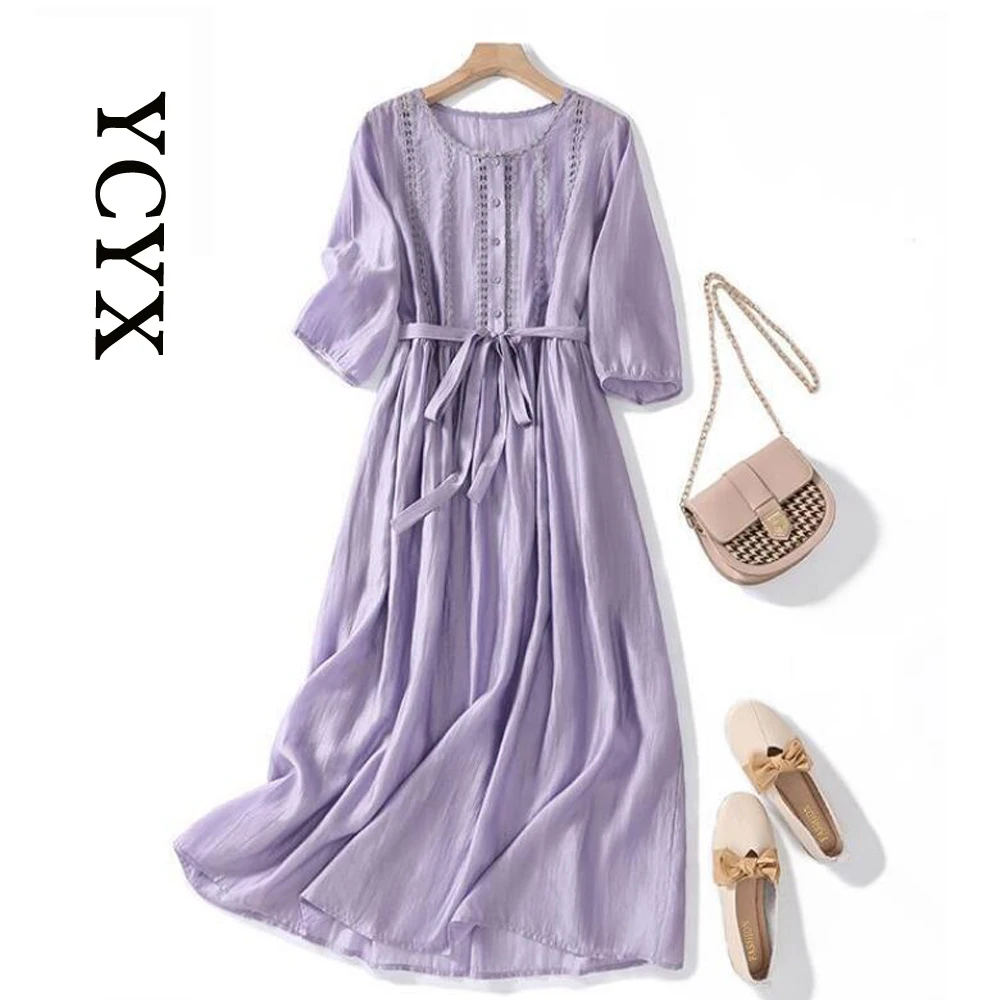 

YCYX Women Purple dress Women Elegant Casual New In Dress 2023 Korean Fashion Bodycon Evening Dress Cotton breathable comfortab