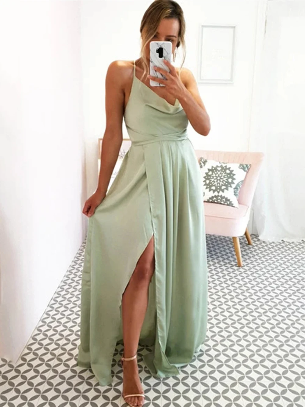 Mint Green Prom Dress Satin Strapless Sexy Evening Dress Robe de soiree Wedding Party Dress Bridesmaid Dress Party Dress