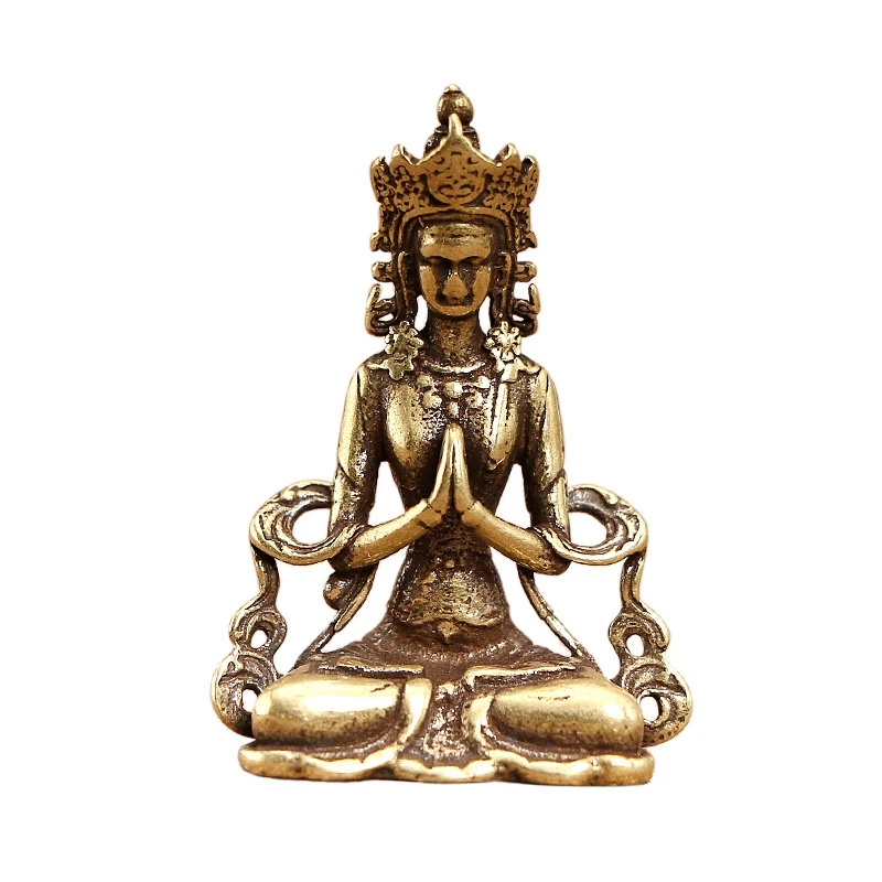 

Kili Antique Copper Buddha Statue Keychain Pendant Small Ornaments Retro Brass Office Desk Miniature Figurines