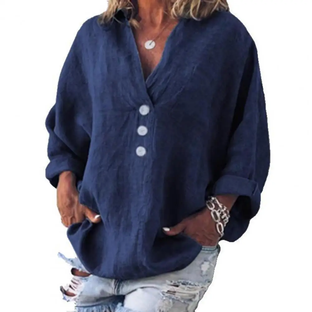 

2022 Vintage Women Tops and Bloues Summer Solid Color V Neck Long Sleeve Buttons Lapel Top for Party Green xxxl Street wear