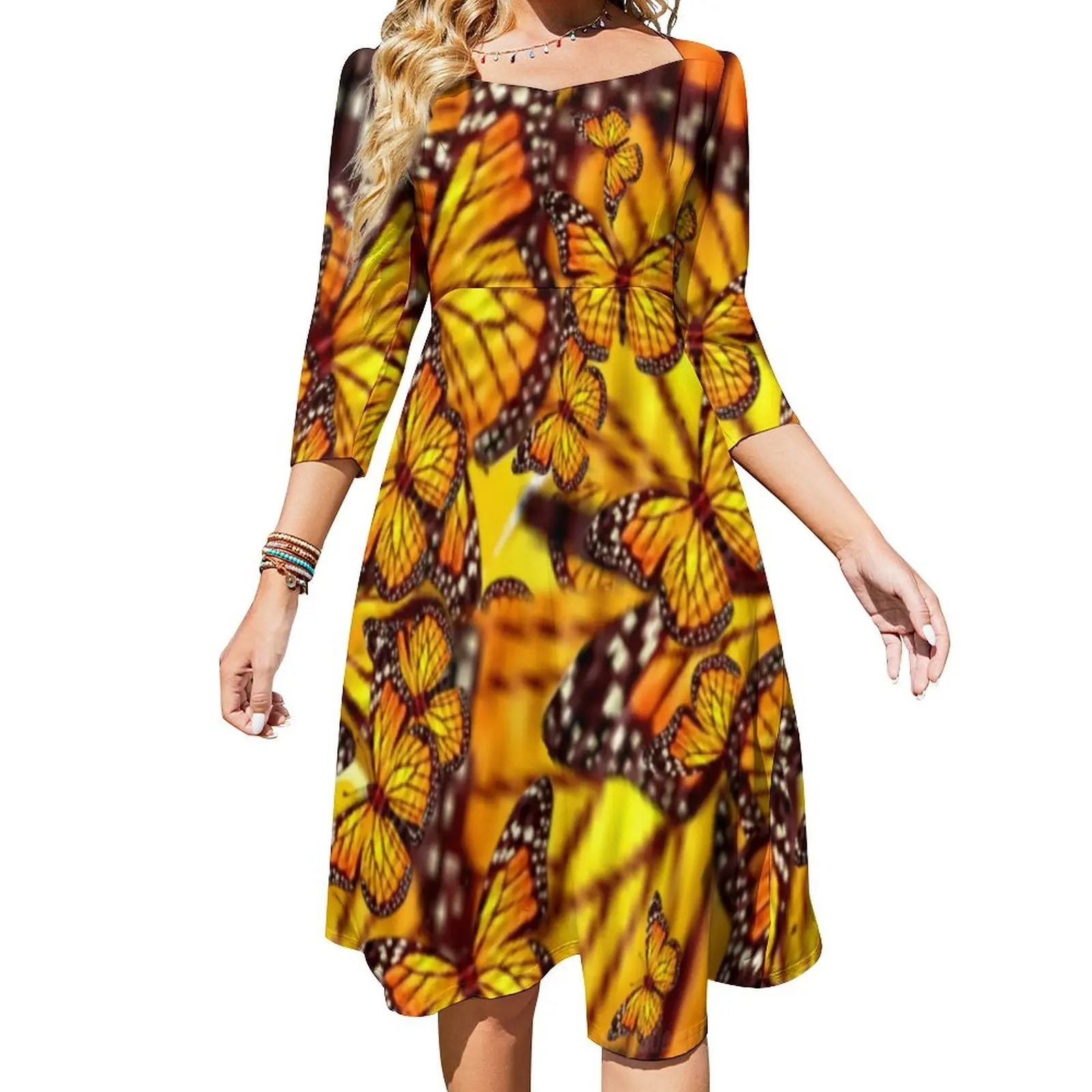 

Yellow Butterfly Casual Dress Womens Abstract Animal Print Streetwear Dresses Sexy Modern Dress Graphic Vestido Big Size 4XL 5XL
