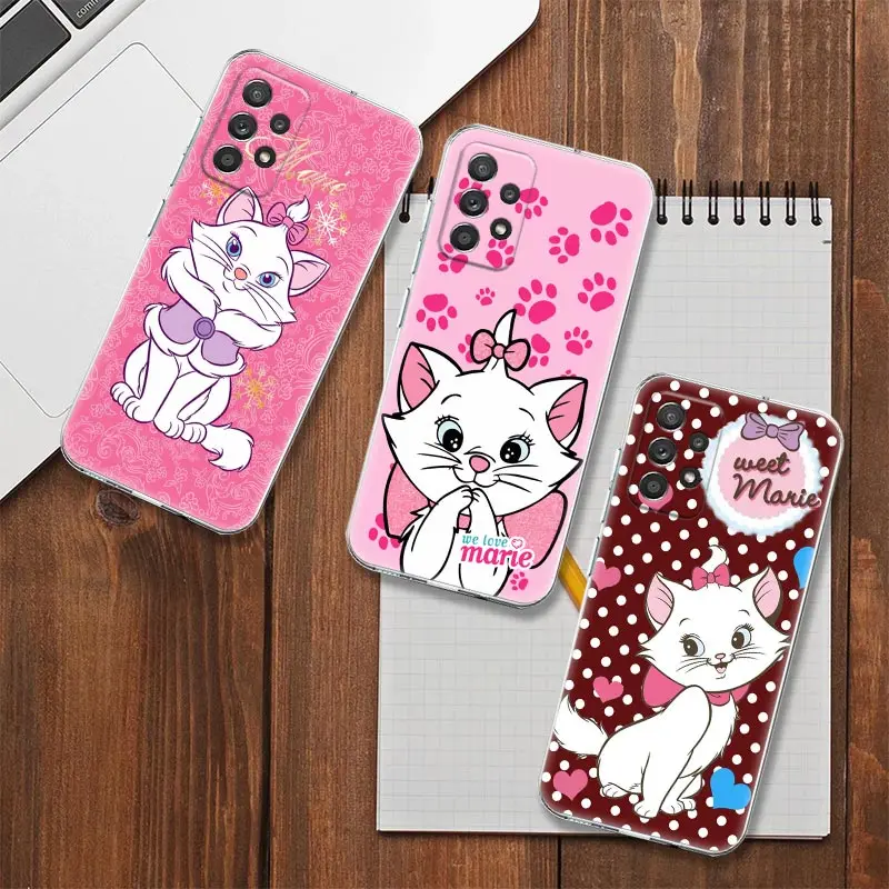 

Lovely Marie White Cat Clear Case For Samsung Galaxy A53 Case A52 A23 A13 A12 A32 A33 A73 A41 Soft Silicone Cartoon Phone Cover