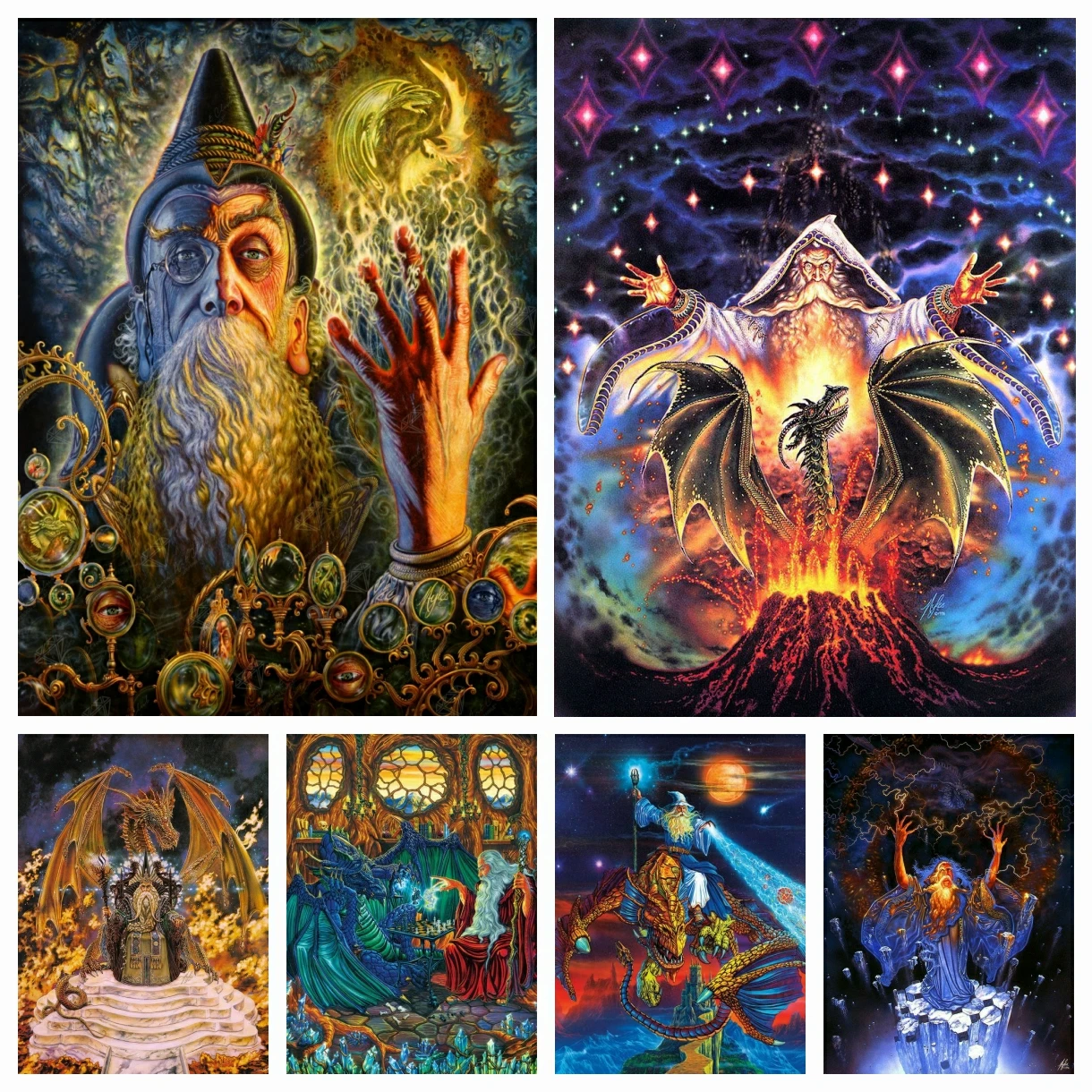 

Seer Wizard Dragons 5D DIY Diamond Painting Mosaic Fantasy Magic Square Round Cross Stitch Rhinestones Embroidery Home Decor