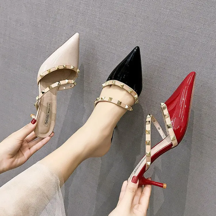 

Women's Shoes 2022 Summer Women's Shoes Fashion Women's Sandals Rivets Metal Decoration PU Leather Women's High Heels