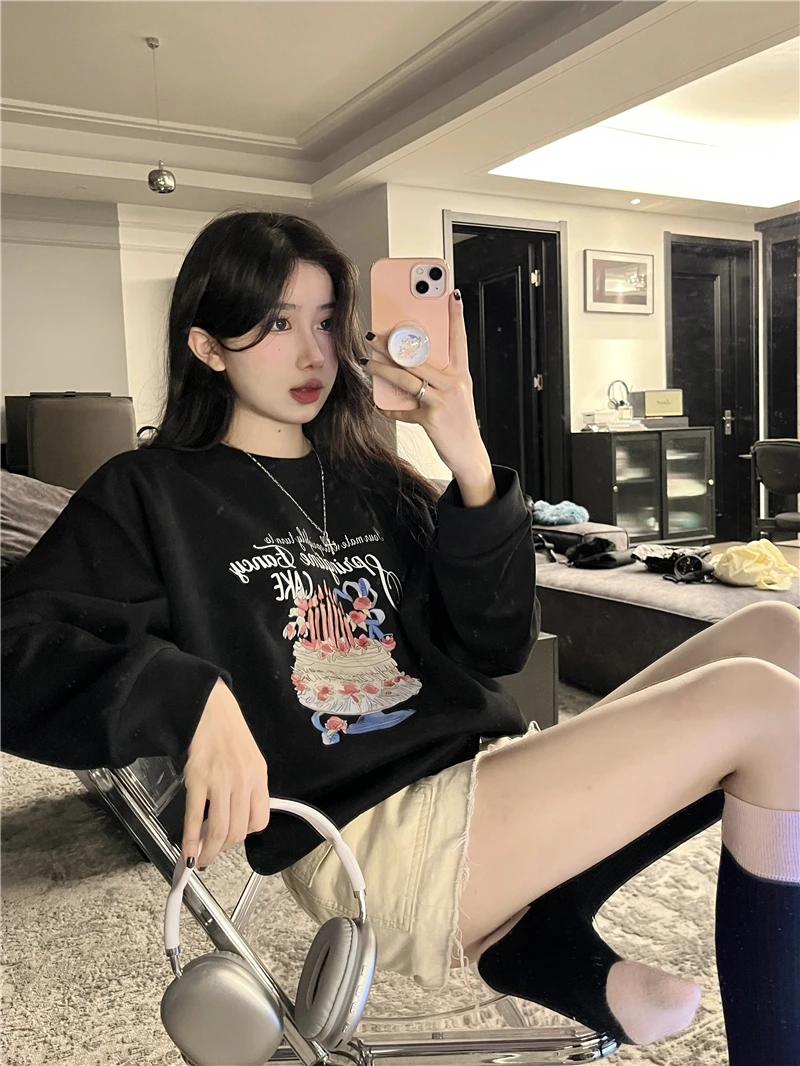 

GG1729 Autumn and Winter 2022 New American Vintage ins Letter Funny Print Pullover Western Loose Sweater Girl