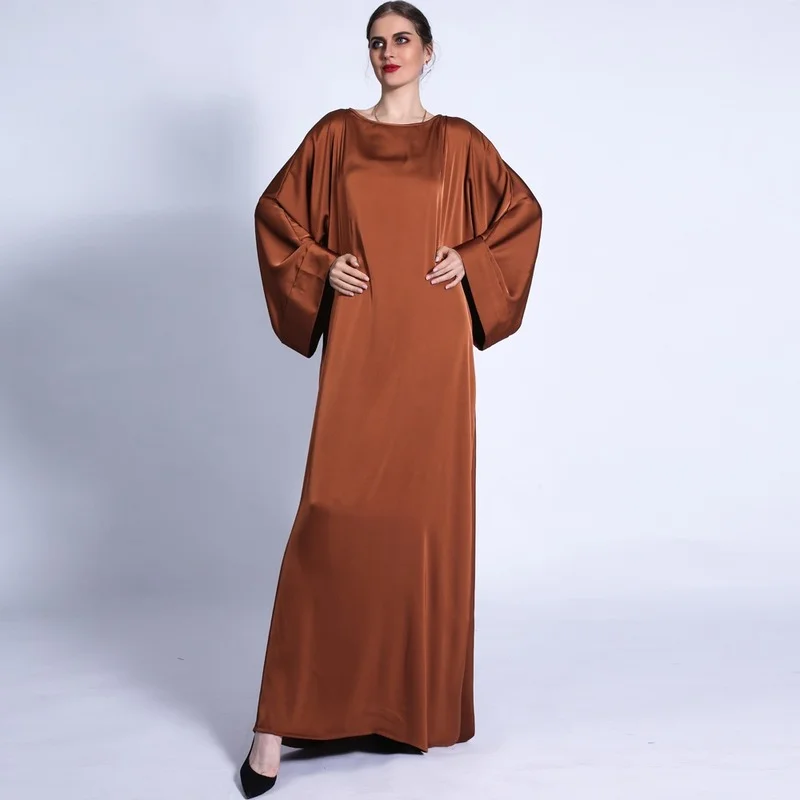 Plain Fashion Satin Abaya Maxi Dress for Women Loose Hijab Dresses Morocco Kaftan Diamonds Tassel Belt Dubai Turkey Robe Autumn