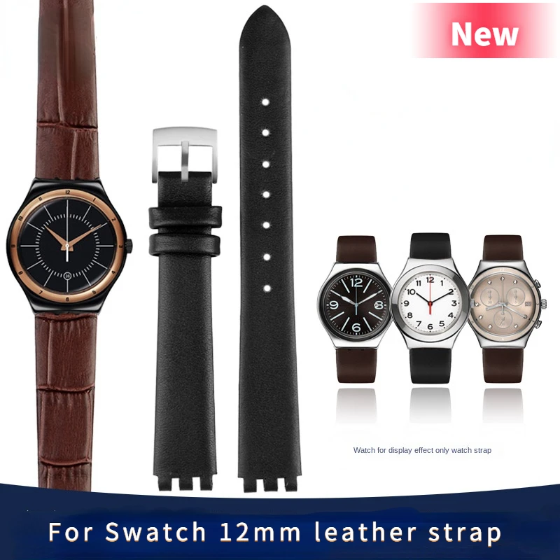 

For Swatch YSS317G LK292G Genuine leather watchband 12mm crocodile texture Soft black brown cowhide strap accessories Free tools