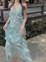 elegant maxi dresses for women 2022 v neck cascading ruffle backless spaghetti strap bodycon dress sexy club beach fairy dress