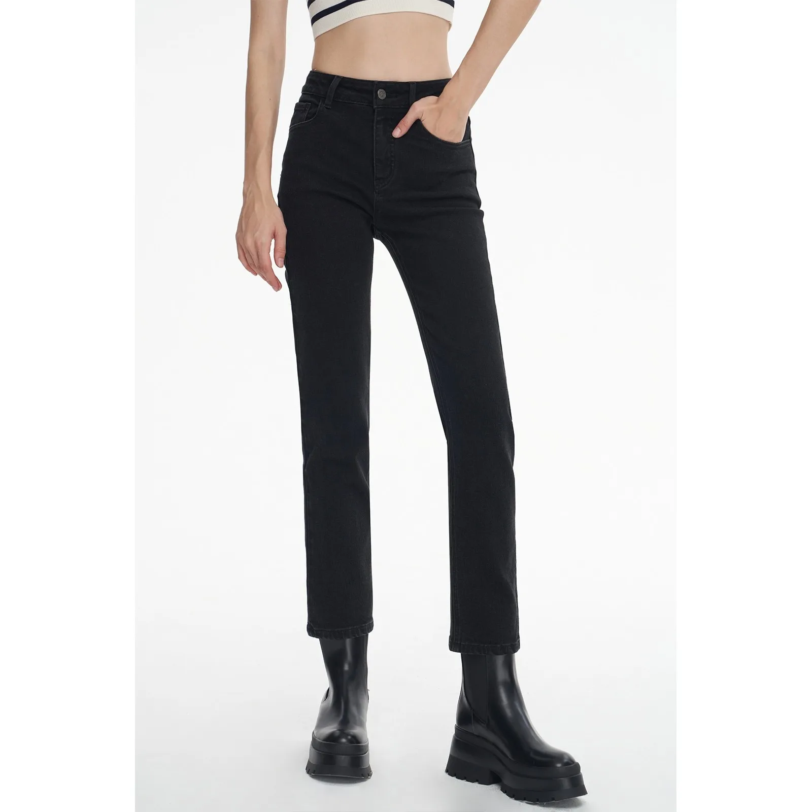 

ZHISILAO Vintage Black Straight Jeans for Women Basic Classic Slim Fit Ankle-length Denim Pants Korean Fashion Jeans