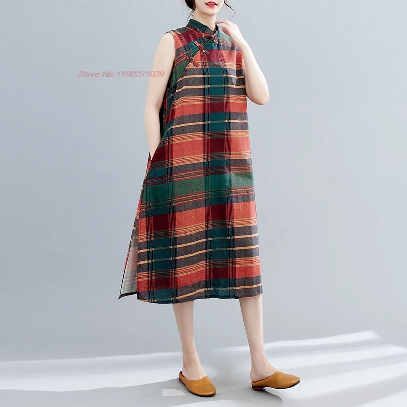 Китайское винтажное платье 2025 года улучшенное Ципао в национальную полоску без
