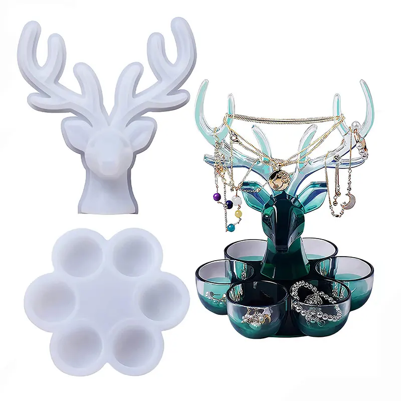 

Resin Mold Storage Boxes Deer Handicraft Resin Mold Kit with 6 Bowl-Shaped Boxes for Candlestick, Candy, Makeup and Jewelry