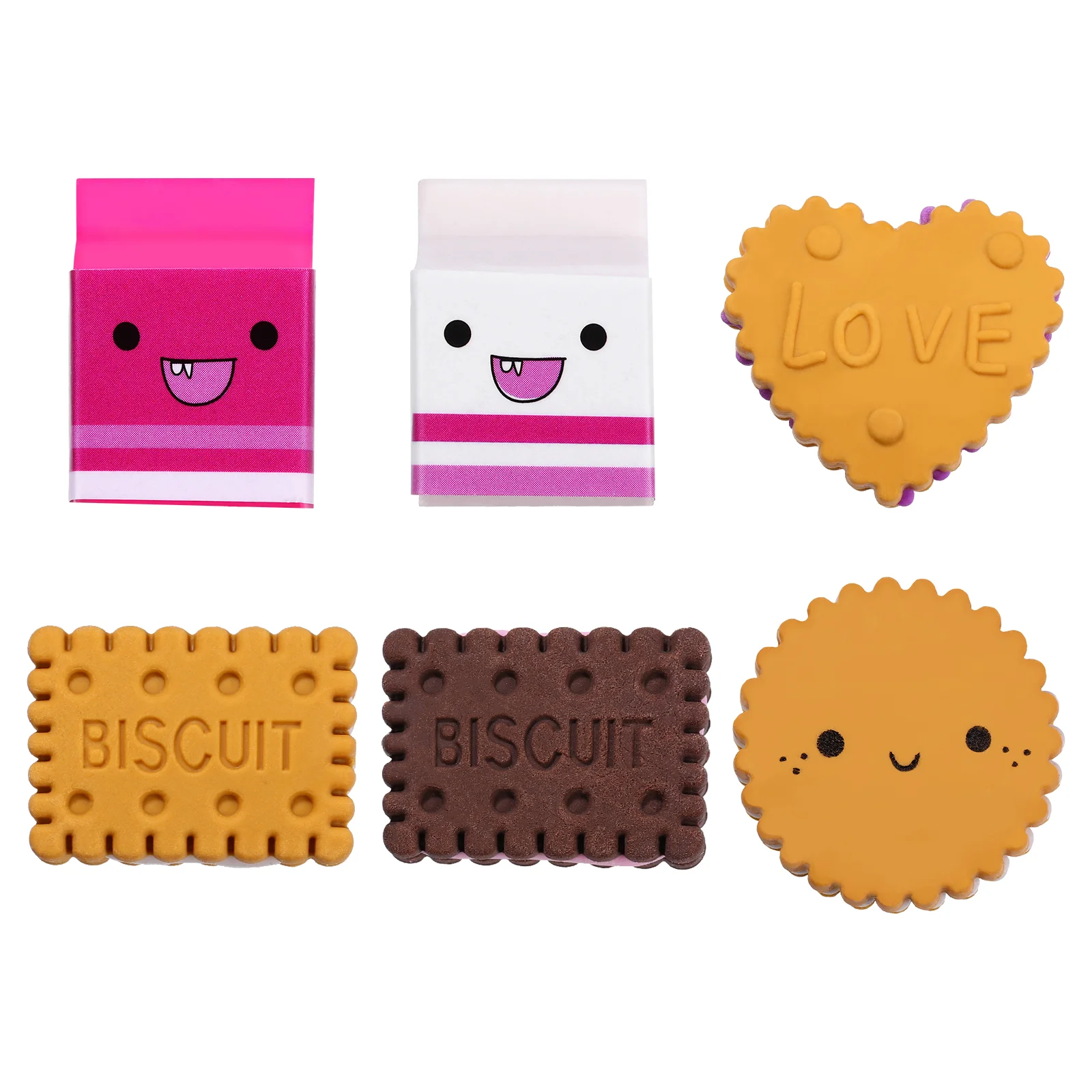 

6Pcs Biscuit Eraser Erasers Kawaii Erasers School Stationery Supplies Gift for Kids Children Students Store